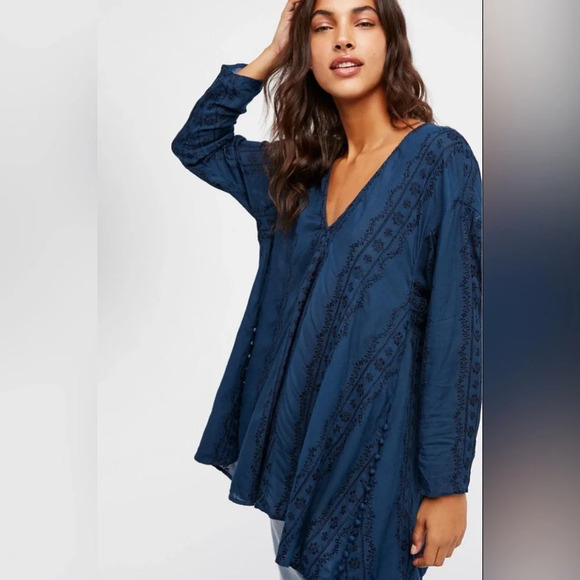 Free people boho top embroidered tunic flowy size small - Picture 1 of 4